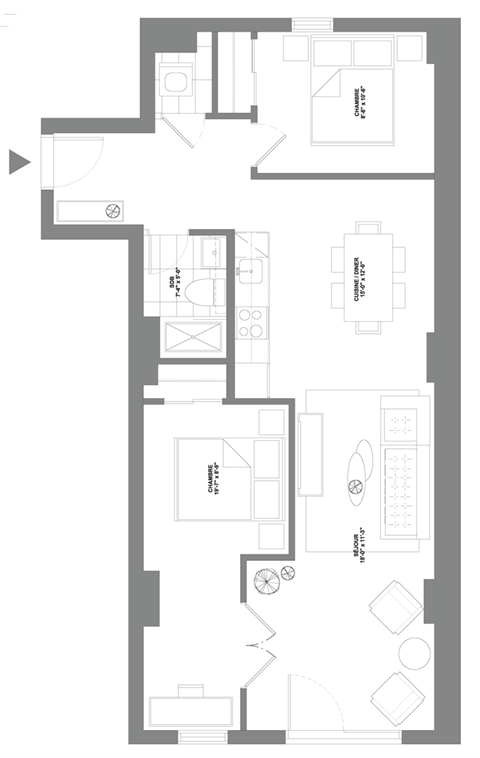 a floor plan of a house with a bedroom and a living room